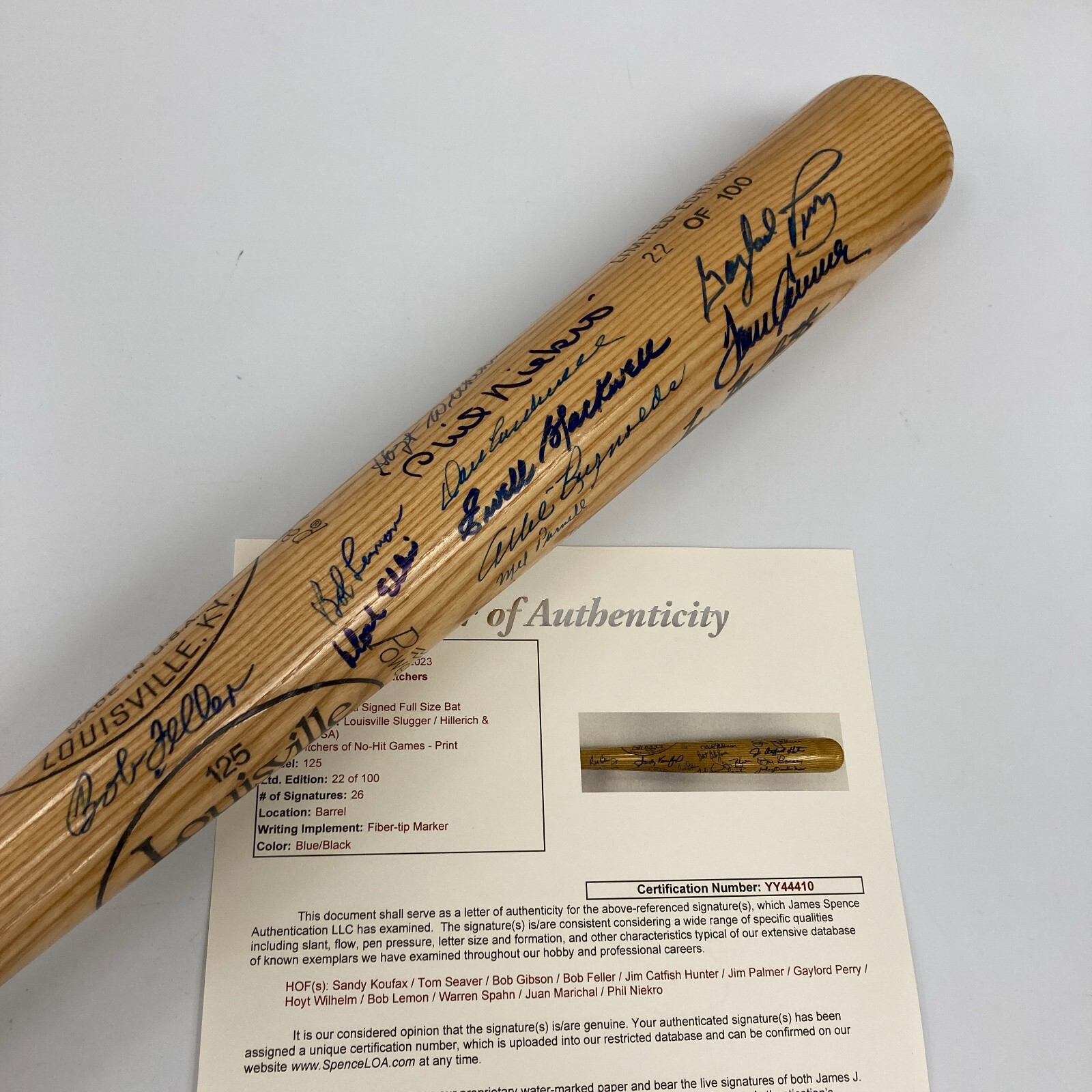 No Hitter Autographed Signed Beautiful Pitchers Multi Baseball Bat Sandy Koufax 26 Sigs JSA 