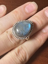 Charming Vintage Blue Labradorite Sterling Silver 925 Ornate Ring Sz 9