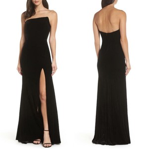 strapless black velvet evening gown