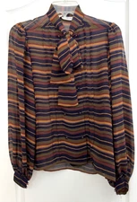 Albert Nipon Boutique Vintage 1980s Striped Sheer Tie  Blouse Size 6