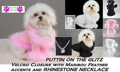 DOG GLITZ SWEATER Jacket Coat w/ BLING RHINESTONE NECKLACE&MARIBOU