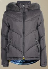 Ted Baker Grey Coat Duck Down Puffer Jacket Fur Hood Sz 4 Uk 14 Lavenia Rrp£249