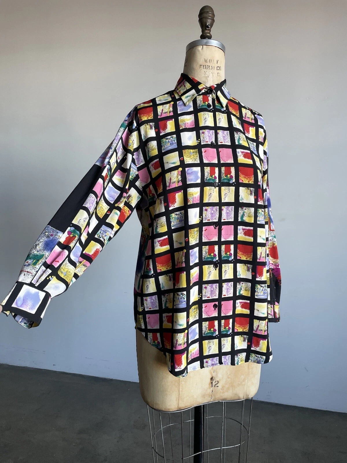 VTG 1980s Le Caviar Unisex Art to Wear Blouse Top Shirt Button Up Collared Sz M