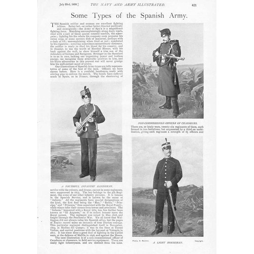 Some Types of the Spanish Army Antique Print 1898