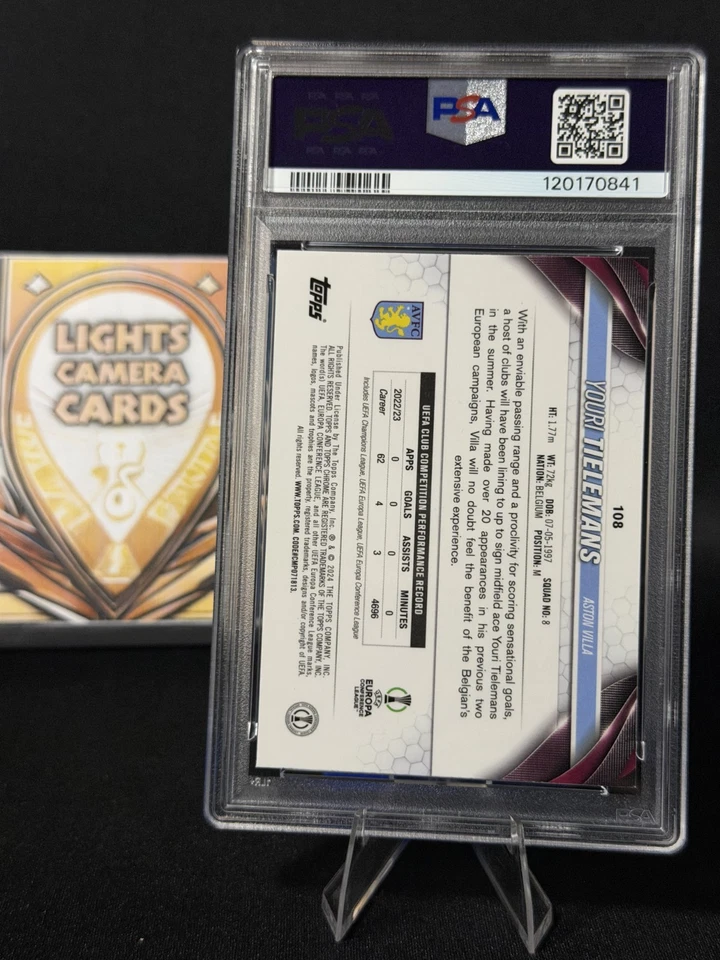 2023 - 24 TOPPS CROMO UCC #108 YOURI TIELEMANS PÚRPURA RAYO ONDA/175 PSA 9 COMO NUEVO Foto 3 de 3