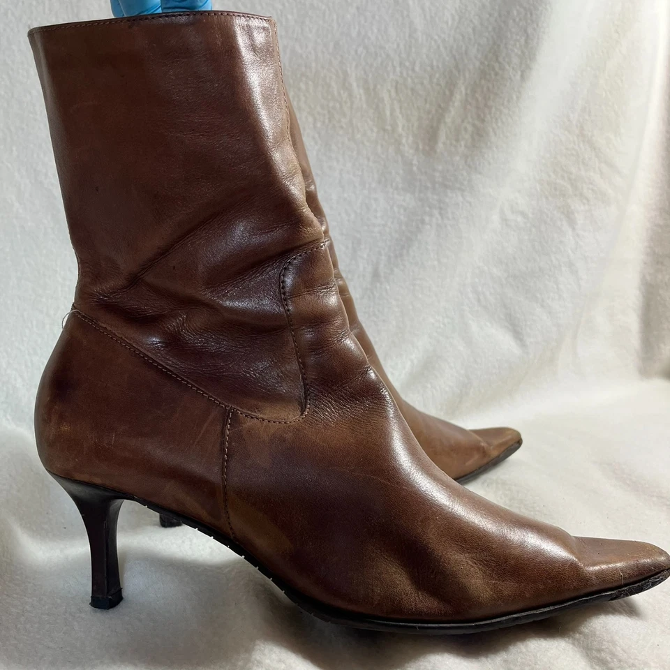 Diba Brown Leather Ankle Boots Pointe Toe US Size 9 - Image 2 of 4
