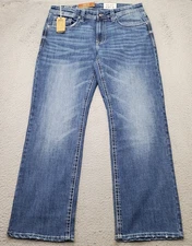 Axel Slim Boot Jeans Mens 34x32 Blue Stretch Contrast Stitch White Stitch Pocket