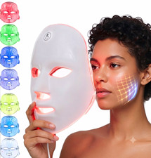 7-Color LED Light Therapy Mask for Face Acne Care White Adjustable Portable