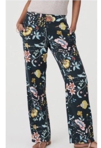 Ann Taylor LOFT Women's Sz 8 Green Vine Floral Fluid Trouser Pants
