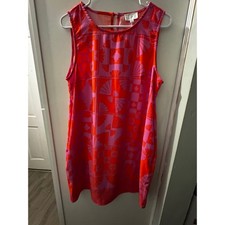 Sugarips Orange Pink Geometric Fan Print Sleeveless Mini Dress Women's Size L
