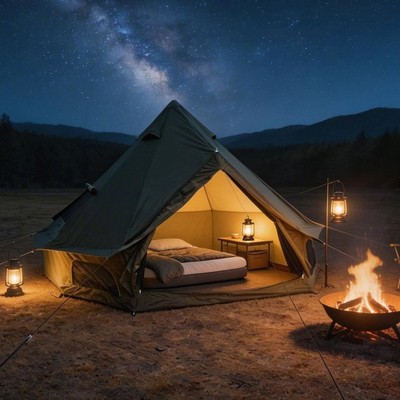 4 Season Bell Tent 9.8FT, Waterproof Glamping Yurt w/ Stove Jack, 4 Person