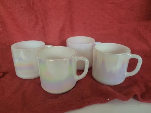 4 Vintage Federal Mugs Heat Proof USA Moonglow Iridescent Opalescent Coffee Cups