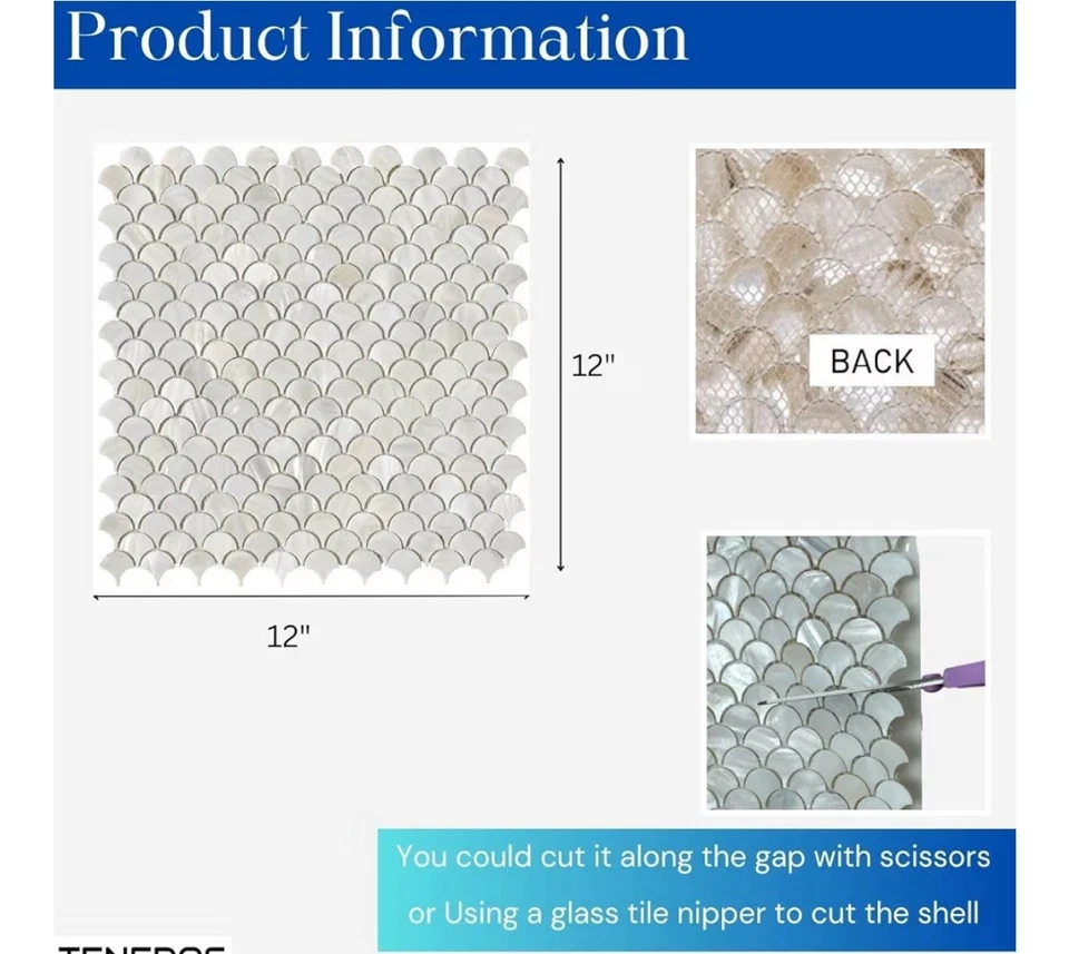 7件装鱼鳞贝壳马赛克瓷砖珍珠母厨房防溅墙砖 — 第 2/3 张图片