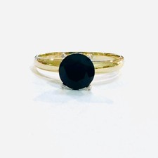 Solitaire Solid 14k Yellow Gold Natural Round Black Onyx Birthstone Ring Sz 5.25