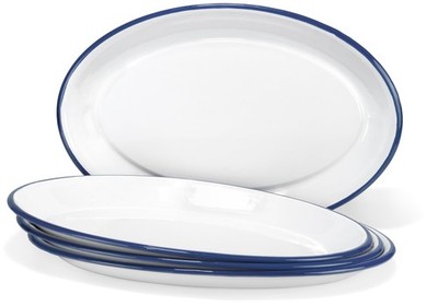Red Co. Set of 4 Enamelware Metal Classic 13 Serving Oval Tray Platter, Solid Wh