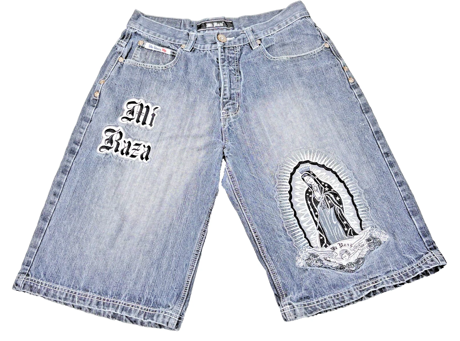 Y2K Mi Raza Virgin Mary Embroidered Baggy Denim Shorts Men’s 34
Opens in a new window or tab