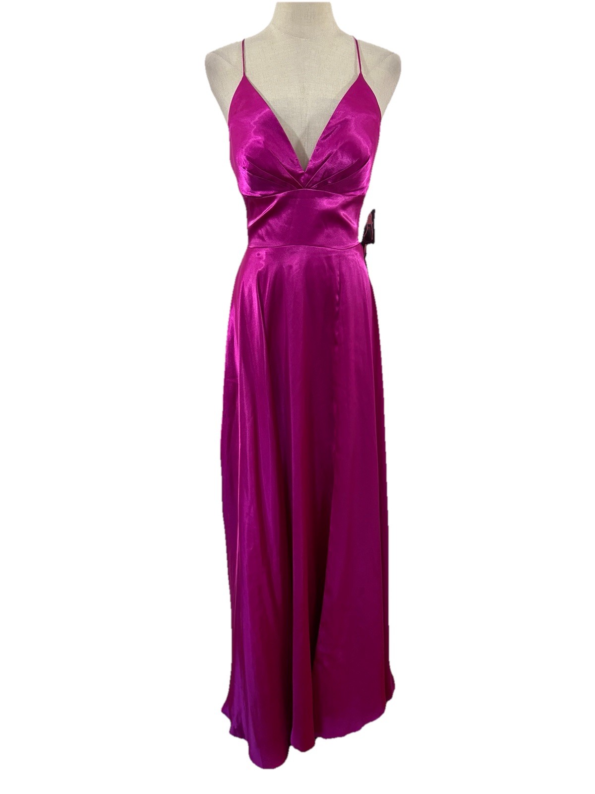NWT Blondie Nites Hot Pink Satin Gown Sz 3 Backless Lace Up Formal Prom