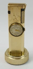 Vintage Le Briquet Brand Art Deco Left-Hand Table Lighter w/Clock (Untested)