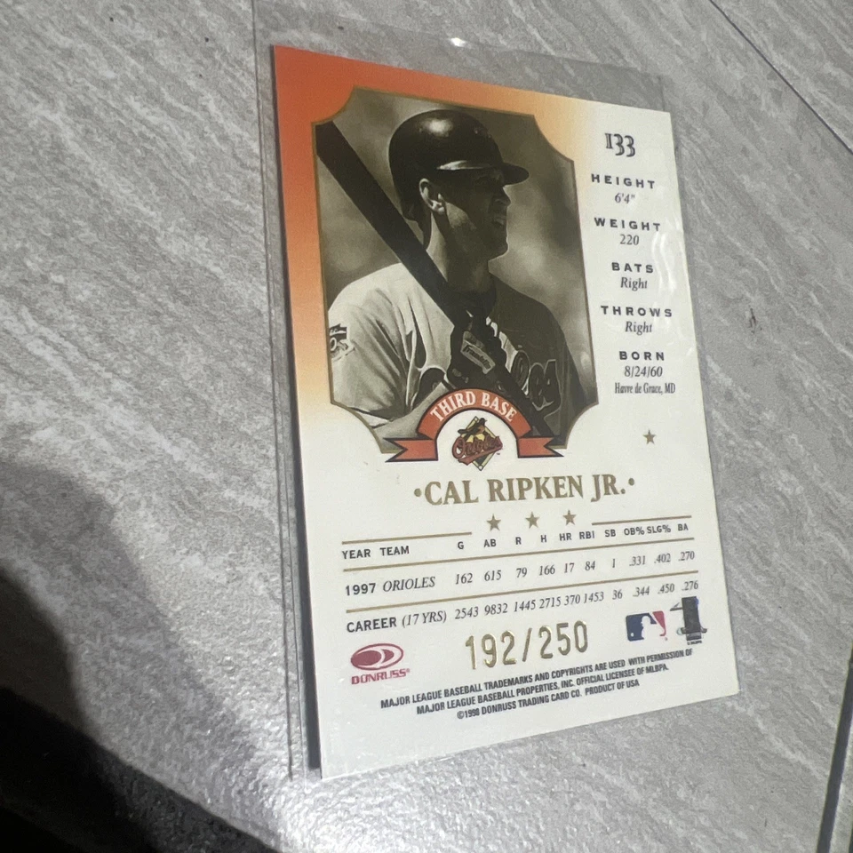 1998 Leaf Fractal Foundation Materials 192/200 Cal Ripken Jr (Wood) #192 HOF - Image 2 of 4