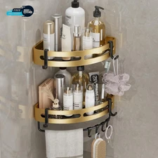 Adhesive Shower Corner Caddy Shower Corner Shelves Rack with 8 Hooks