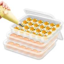 3 Pack Portable Deviled Egg Tray Carrier with LidPortable Egg Storage Contain...