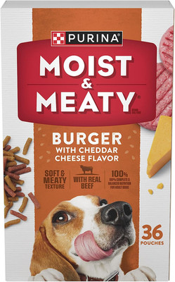 Purina Moist and Meaty Burger & Cheddar Soft Dog Food - 36 ct Individual Pouches
