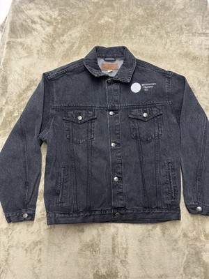Vtg Port Authority Trucker Jacket Men Large WTC Embroidered 90s Denim Coat Black