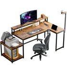 Reversible L Shaped Gaming Desk RGB LED Power Outlet Monitor Stand Storage Shelf
