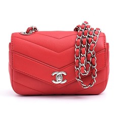 CHANEL Chevron Chain Mini Shoulder Bag V Stitch Red Women's