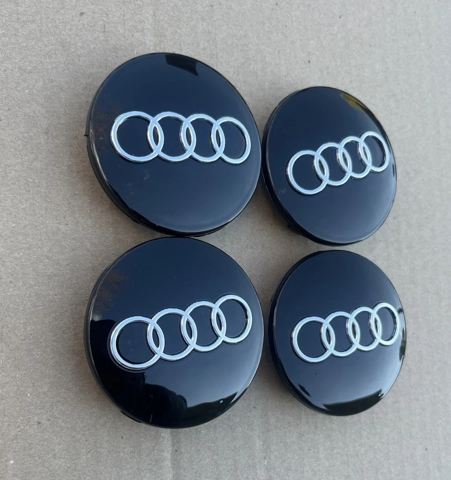 Juego (4 piezas) Tapacubos Centrales Llanta Cromo Negro Audi 68MM Repuesto 4B0601170A Foto 2 de 4