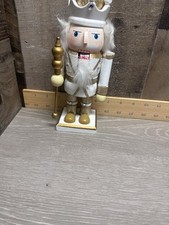 Royal King Nutcracker White Gold Glitter Christmas Decor Figurine 10 Inch Used