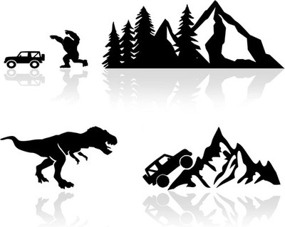 Mountains with Monster and Dinosaur Car Decals (2 Pcs 9.8'' × 2.3'') Monster