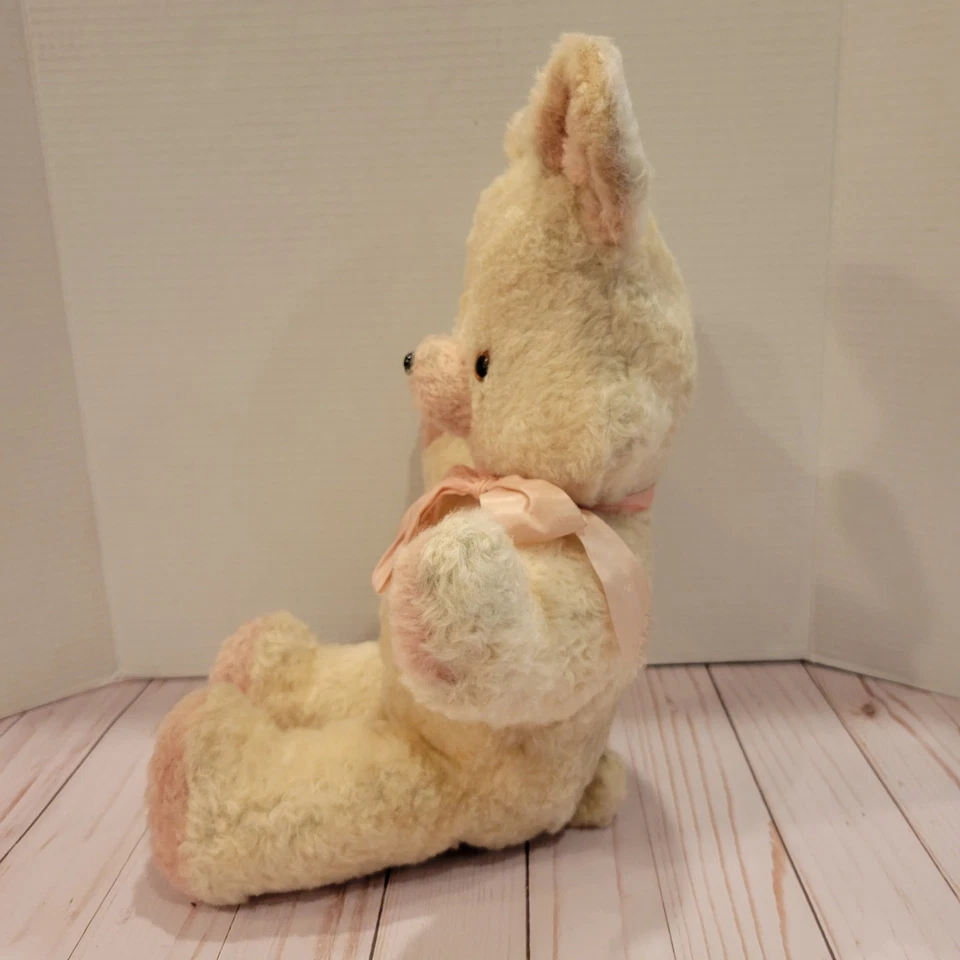 Oso de peluche vintage años 50 60 peluche animal blanco rosa juguete MCM pesado Foto 2 de 4