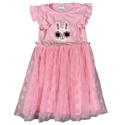 Girls 5T Easter Dress Pink Ribbed Bunny Sunglasses Tutu Tulles Celebrate Easter
