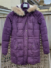 Fat Face Cumbria Cosy & Warm Purple Blackberry Hooded Long Puffer Coat Size 12