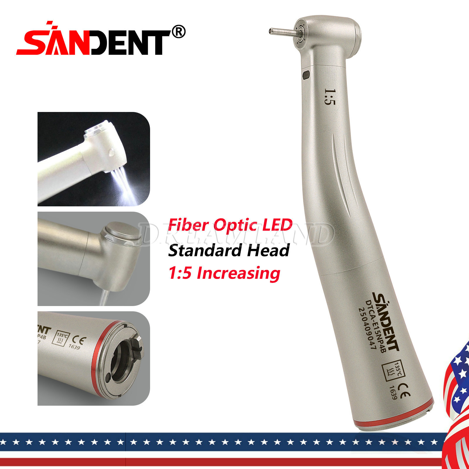 SANDENT Dental 1:5 Increasing LED Contra Angle Handpiece E type