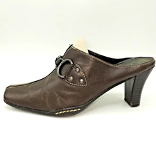Aerosoles Womens Sz 7.5M Brown Leather Mules Comfort Slip On Shoes 90s Steampunk