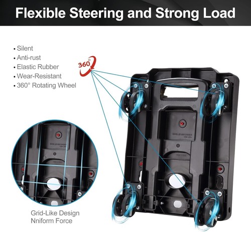 Lightweight Collapsible Dolly with Adjustable Handle for Easy Transport - Black - Picture 8 of 10