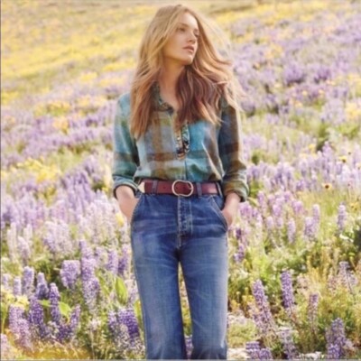 EUC$118 XS Anthropologie Isabelle Sinclair Tie Dye Blue Burnout Plaid Ruffle Top