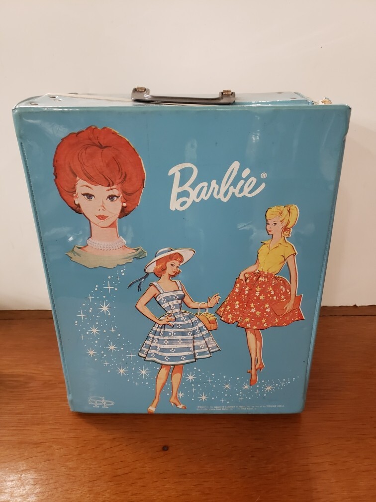 Vintage 1964 Barbie Doll Lot Blue Box Carry Case With Ken, Barbie