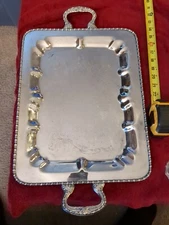 Lehman Brothers NY Silver On Copper Ornate Handles Serving Tray 22”long Heavy