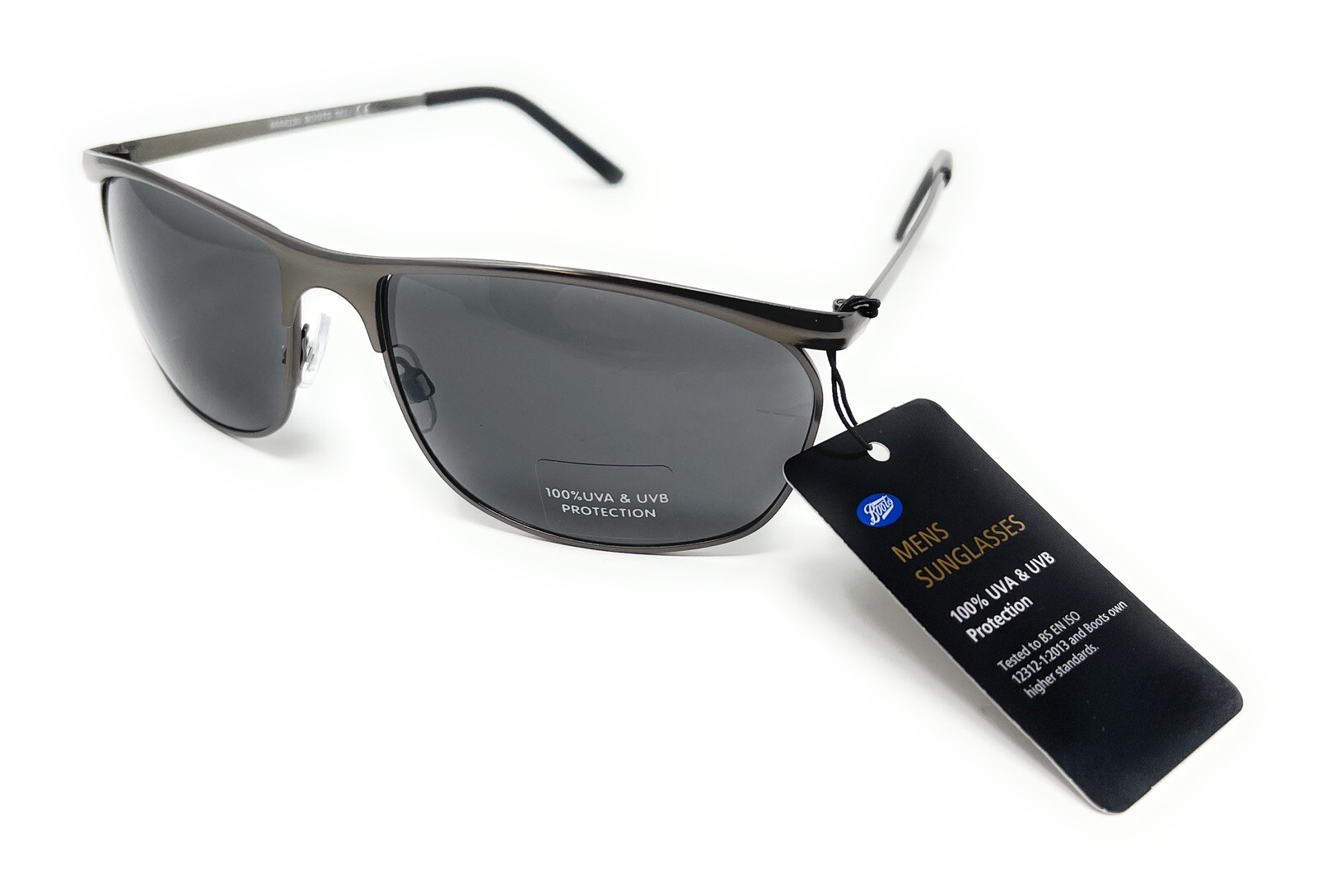 Boots Men's Sunglasses Black Frames Black Metal Arms 100% UVA UVB New 052J