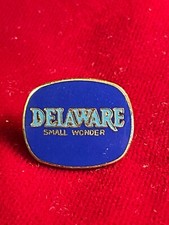 Delaware Small Wonder Text Blue Cloisonné Enamel Tie Lapel Pin .75