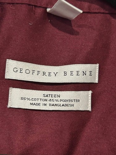 Mens Geoffrey Beene Sateen Dress Shirt 19 35/36 Tall - Burgundy - Picture 3 of 4