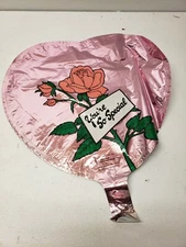 Vintage 1984 Pink Rose Heart Shaped Valentine Helium Balloons 