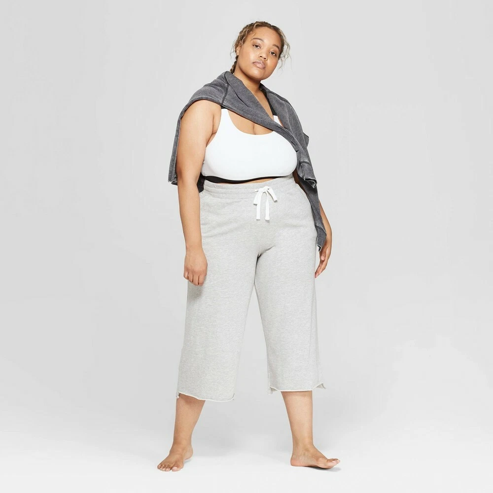 Women's Plus Size Cropped Wide Leg Lounge Pants - Colsie Gray 3X