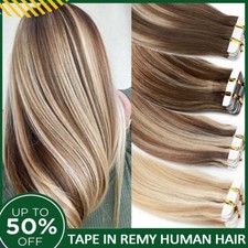 CLEARANCE Tape In 100 Real Remy Human Hair Extensions Skin Weft Full Head Wave