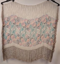 1920  S FLORAL SILK CHIFFON SHAWL FOR DRESS W SILK FRINGE