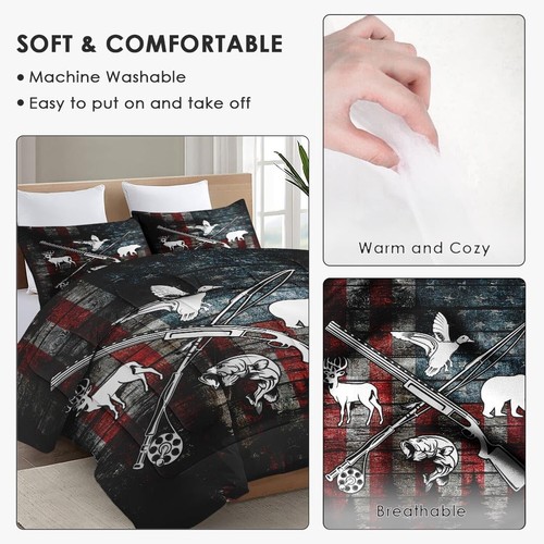 Full Size Comforter Set with 2 Pillowcase, Hunting Fishing Hunter Soft 3 Pcs ... - 第 5/7 張圖片