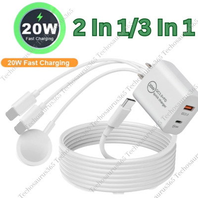  Magnetic Fast Charger Cable USB C Block For Apple Watch 7/6/5/4/3/2/1/SE iPhone